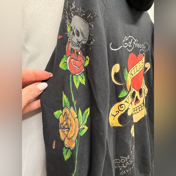 Ed Hardy VTG CHRISTIAN AUDIGIER Love Kills Slowly Hoodie Large SKULL Grunge Y2K - Picture 7 of 10